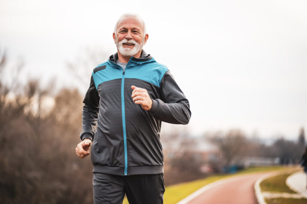 healthy senior man active after a vein treatment, feeling happy